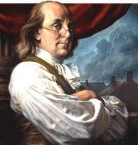 Ben Franklin with bifocal glasses